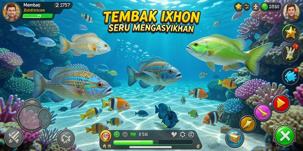 Screenshot utama 2757 menampilkan aksi seru menembak ikan.