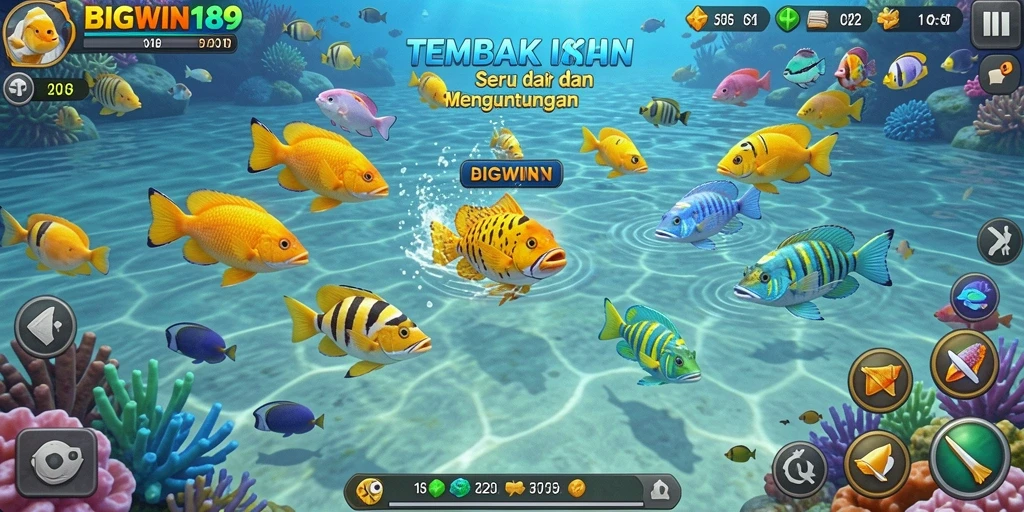 Visual gameplay seru dalam BIGWIN189 dengan banyak ikan untuk ditangkap.