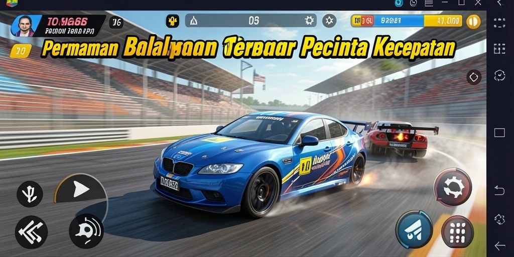 Tampilan gameplay D06 yang mendebarkan dengan mobil balap berkecepatan tinggi.