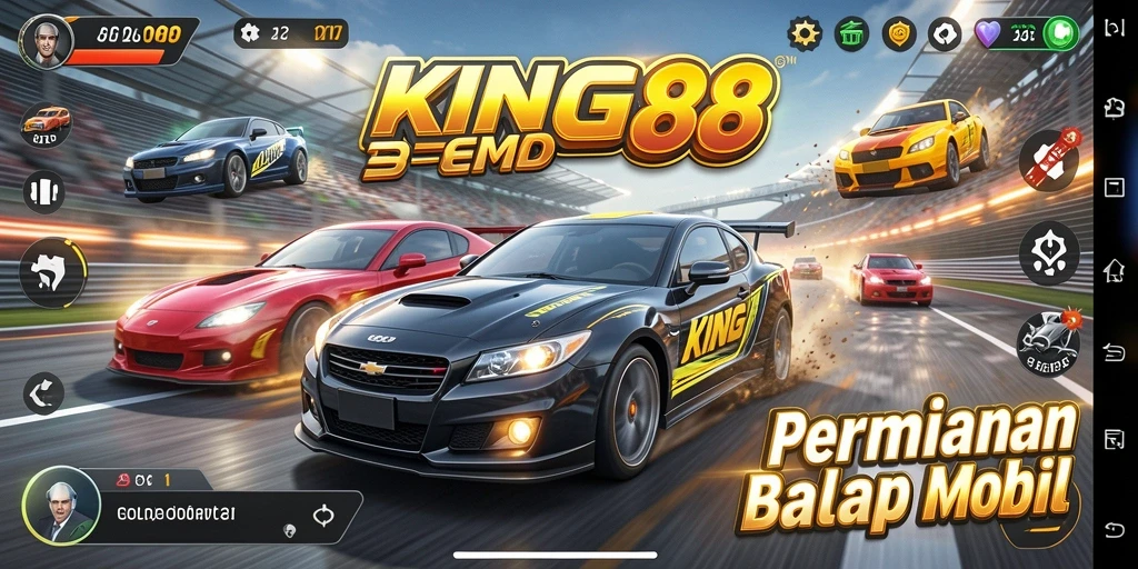 Tampilan gameplay balapan yang mendebarkan di KING88.