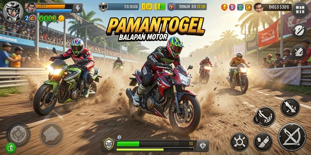 Tampilan gameplay balapan motor yang seru dan menegangkan.
