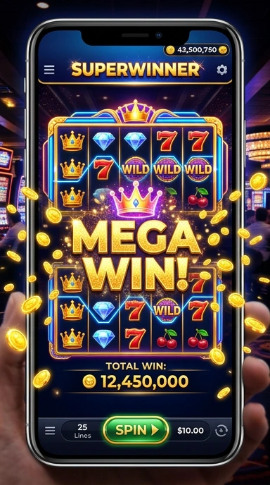 Tampilan utama aplikasi superwinner dengan berbagai kategori aplikasi.